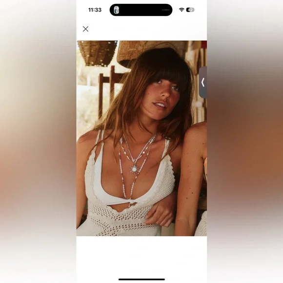 Free People One With The Sun Blue Layered Necklace Sunburst Pendant Beaded Chain - Picture 11 of 13